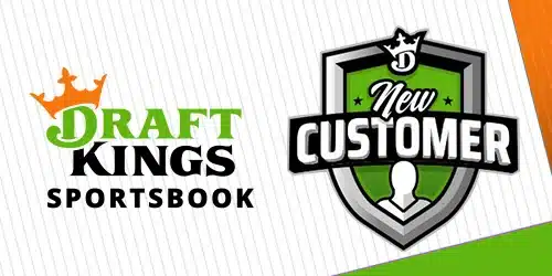 DraftKings Sportsbook desktop banner displaying the 'New Customer' logo to highlight welcome promotions