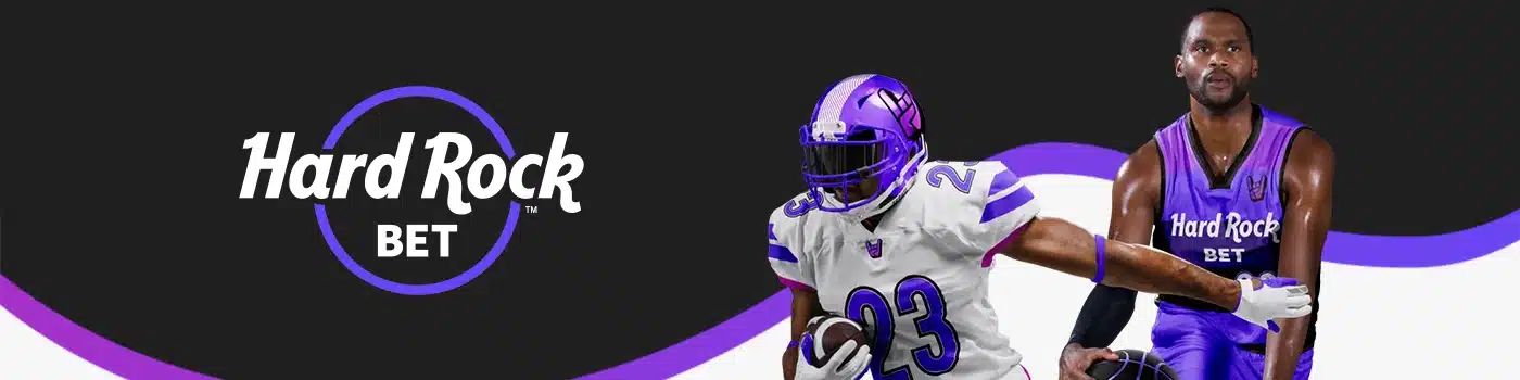 Hard Rock desktop banner showing an NFL player wearing purple and white uniform