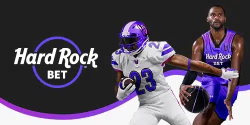 Hard Rock desktop banner showing an NFL player wearing purple and white uniform