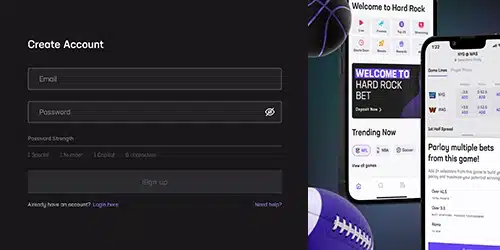 Hard Rock Bet register desktop banner showing the sign up process