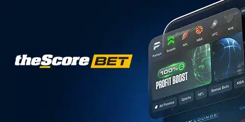 theSCore Bet sports market banner with a screen of the app showing a profit boost