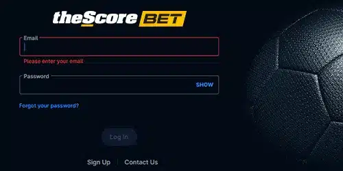 theScore Bet registration banner with a screen of the sign up page of the app