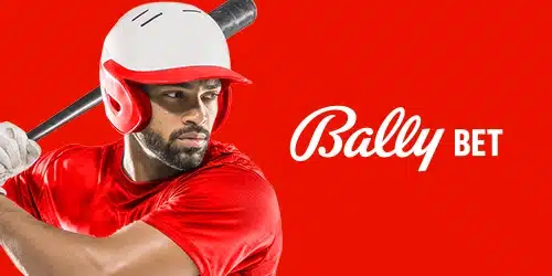 Bally Bet sportsbook banner showing an athlete holding a bat