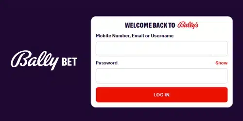 Bally Bet sportsbook banner showing the login page