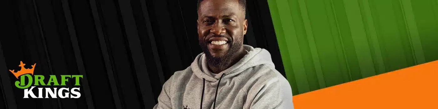 DraftKings sportsbook banner with Kevin Hart next to DraftKings logo